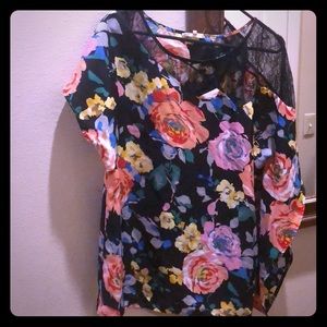 Floral lace half dolman sleeve blouse